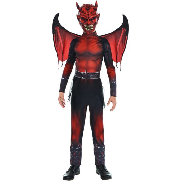 NEW Kids' Devil Halloween Costume Scary Boys Red Black size large 12-14 - Picture 1 of 7
